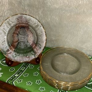 Vtg Jeanette Glass Co Crystal Harp Saucers set of 6